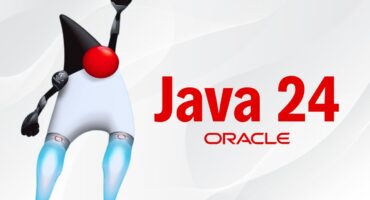 Imagen promocional del lanzamiento de Java 24 por Oracle. Se muestra la icónica mascota Duke en posición de vuelo con propulsores encendidos, junto al texto “Java 24 - Oracle” en letras rojas sobre un fondo claro con ondas sutiles.