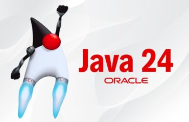 Imagen promocional del lanzamiento de Java 24 por Oracle. Se muestra la icónica mascota Duke en posición de vuelo con propulsores encendidos, junto al texto “Java 24 - Oracle” en letras rojas sobre un fondo claro con ondas sutiles.